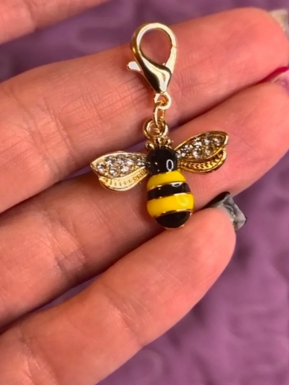 Gold Tone Bee Charm Pendant with Yellow & Black Enamel